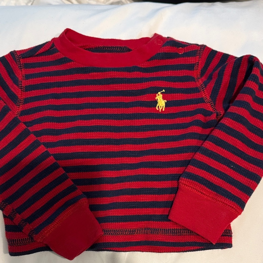 Ralph Lauren infants Navy and Red Striped Long Sleeve Tee